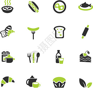 食物和厨房图标 se擀面杖树叶盘子茶壶糕点香肠平底锅帽子火炉烧杯图片