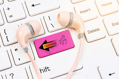 下载音乐的概念执照粉色技术按钮键盘耳机记录社会商业社区图片