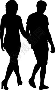 剪影男人和女人手拉手走路绅士男生黑色插图父母伙伴合伙男性性别女性图片