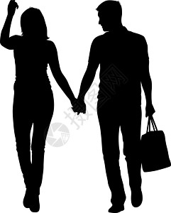 剪影男人和女人手拉手走路男生插图黑色身体父母绅士女士婚姻伙伴男性图片