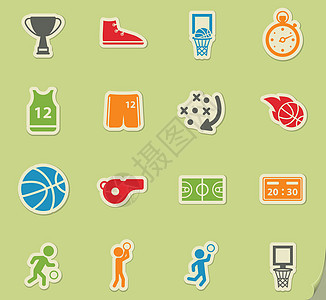 篮球简单的图标运动鞋背心运球高手篮子分数游戏短裤跑表方案背景图片