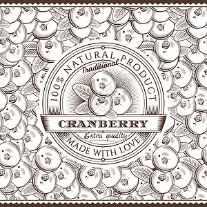 无缝图案上的复古蔓越莓标签水果食物浆果插图广告雕刻烹饪徽章市场餐厅图片