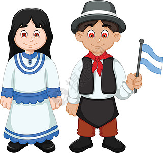 可爱的情侣阿根廷卡通与民族服装图片