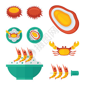 海鲜信息图沙拉油炸美食烧烤贝类炒饭美味树叶螃蟹图片