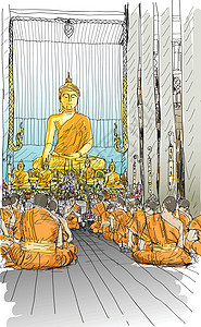 佛教僧侣在泰国清迈的寺庙祈祷祷告绘画草图教会遗产精神蜡烛上帝旅行信仰图片
