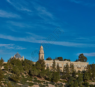 耶路撒冷2017 年 2 月 10 日 耶路撒冷旧城墙 全景假期堡垒国家力量建筑物建筑地方蓝色照片旅行图片