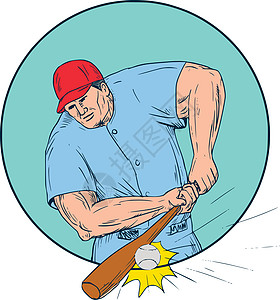 击打全垒打的棒球球手击球墨水蝙蝠草图男性本垒刮板棒球手工艺术品图片