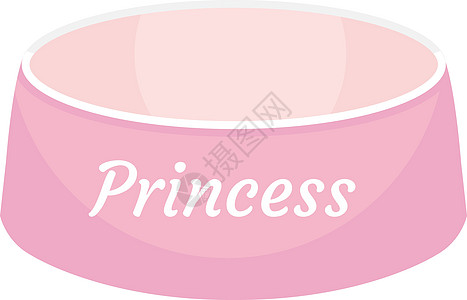 粉红色的狗食碗 上面刻有公主风格的铭文 动物用盘子 孤立在白色背景上 矢量插图剪贴画图片