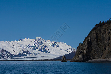 阿拉斯加的熊冰川旅行荒野山脉巡航假期蓝色峡湾雪帽国家全景图片