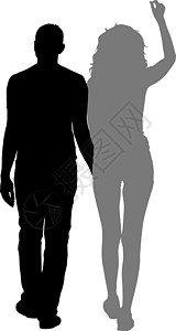 剪影男人和女人手拉手走路成人父母家庭女性白色男性伙伴身体婚姻性别图片