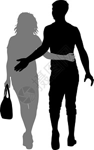 剪影男人和女人手拉手走路黑色父母成人身体夫妻女士家庭插图女性白色图片