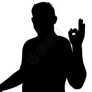 一个男人的黑色剪影显示手势 O站立套装口袋插图男性人士男生白色衬衫男人图片