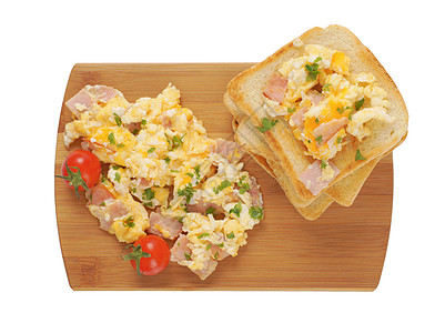 炒蛋和烤面包火腿午餐高架团体早餐食物小吃面包图片