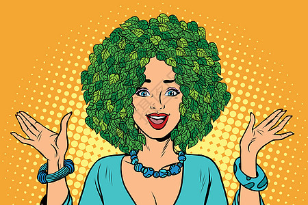 生态女人头发绿色植物自然图片