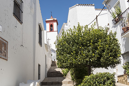 西班牙卡迪兹Benaocaz市典型的白色安达卢西亚村街图片