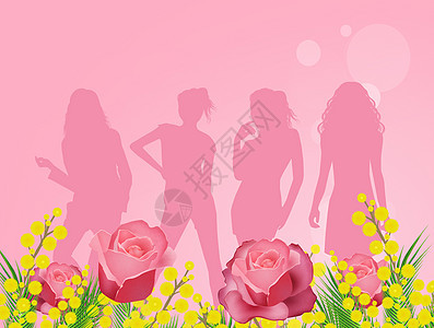 妇女活动日快乐展示礼物插图黄色玫瑰花朵女性背景图片