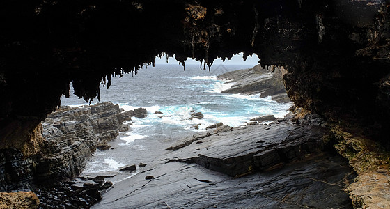 antlers arch澳大利亚Kangaroo岛海军上将Arch波浪岩石断路器风景公园场景石头洞穴侵蚀袋鼠背景