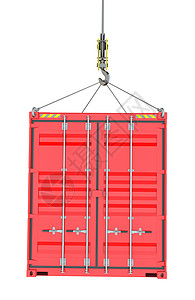 红货集装箱由虎钩挂起红色运输物流重量贸易送货服务工业组织商业图片
