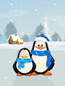 冰上可爱的企鹅背景图片
