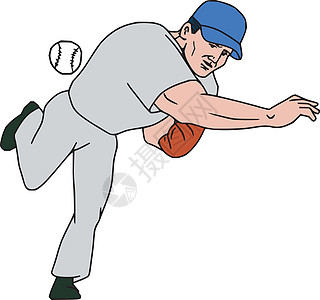 弹球球员打球手扔球卡通艺术品棒球刮板手套运动野手手工墨水插图手绘图片