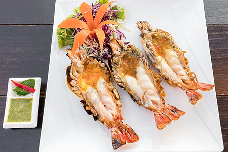 Grilled河虾香菜餐饮火焰烧烤美味橙子宏观时间美食贝类图片