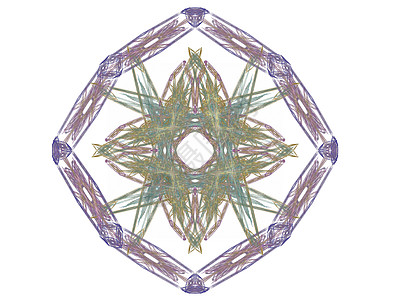具有多彩花纹的抽象分形紫色样本星星黄色渲染单元编织插图白色背景图片
