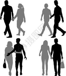 设置剪影男人和女人手拉手走路黑色性别女士女性家庭白色绅士成人男性父母图片