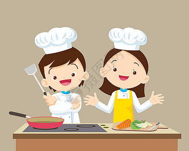 可爱的小厨师男孩和女孩图片