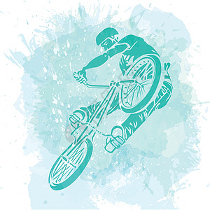 骑自行车的人在艺术抽象背景上跳跃 手工现货危险冒险踏板活动竞赛爱好车辆行动乐趣特技图片