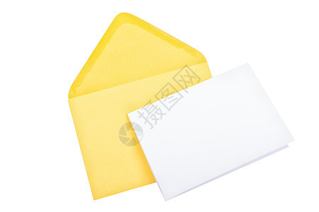 白色背景白纸黄色信封和空白纸图片