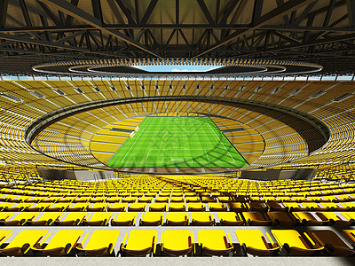 vip室有黄色位子和VIP boxe的大美丽的现代足球场看台锦标赛惩罚会场蓝色椅子邮政竞赛天空角落背景