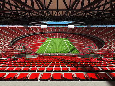 vip室有红色位子和VIP boxe的大美丽的现代美式足球体育场娱乐绿色看台运动玻璃网格会场盒子院子沥青背景