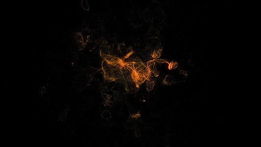 黑色背景上小橙色粒子的散布于黑底图片