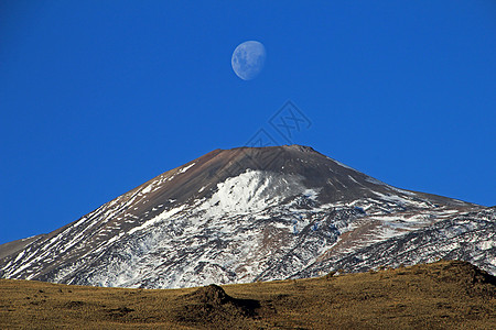 阿根廷 满月的雪覆盖火山特罗门远足顶峰冒险首脑阴天月亮悬崖阳光雪景雪山图片