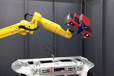 机器人臂和3D扫描仪 自动扫描控制电脑模拟工程测量光学传感器相机技术手臂图片