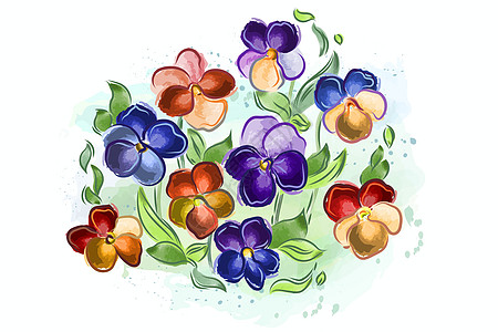 水彩花紫罗兰和三色堇和离开图片