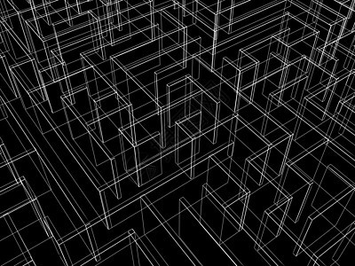 无尽的迷宫 3d 插图 线框路线技术小路入口战略游戏帮助正方形数据挑战背景图片