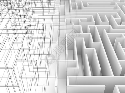 无尽的迷宫 3d 插图 线框正方形小路挑战数据技术金属困惑谜语战略游戏背景图片