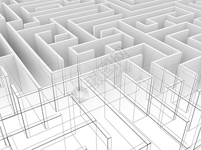 无尽的迷宫 3d 插图 线框谜语战略金属解决方案小路帮助白色数据路线技术背景图片