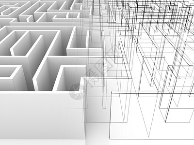 无尽的迷宫 3d 插图 线框小路数据成功入口技术谜语解决方案帮助白色困惑背景图片