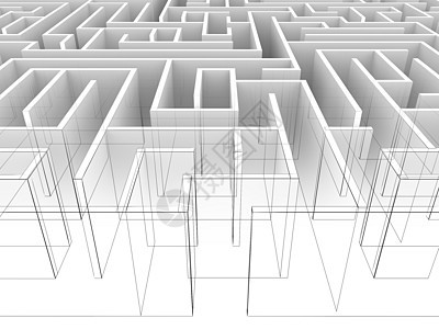 无尽的迷宫 3d 插图 线框困惑解决方案战略谜语小路成功技术白色金属帮助背景图片