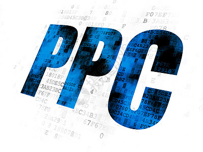 数字背景上的广告概念 PPC宣传技术像素化网络监视器电脑互联网展示活动代码图片