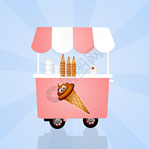 冰淇淋霜车小贩时间插图奶油杯子锥体粉色休息大车午休背景图片