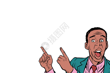 商务男性手指点击非裔美籍商务人士表示插画