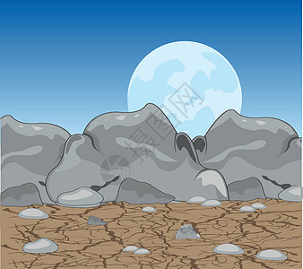沙漠中的夜晚山脉土地石头裂缝天空干旱月亮地面插图口渴图片