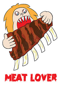 爱吃肉的食肉狂人肉食肉类滑稽卡通片动物食肉插图牙齿食物男性饮食男人卡通片图片