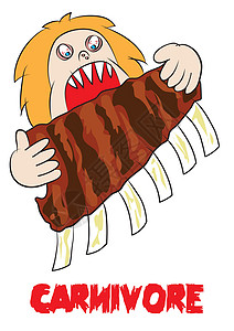 爱吃肉的食肉狂人肉食肉类滑稽卡通片饮食插图食物男人卡通片食肉男性动物牙齿图片