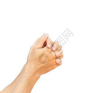 女人用手在白色背景上祷告女性教会帮助成人手臂上帝皮肤手指信仰手势图片