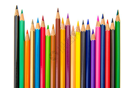 白色背景上孤立的彩色铅笔黄色艺术红色紫色绘画写作橙子蜡笔素描绿色图片