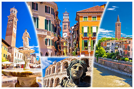 Verona多彩的旅游地标明信片图片